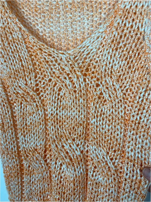 Orange and white loose knit cable vest top, m
