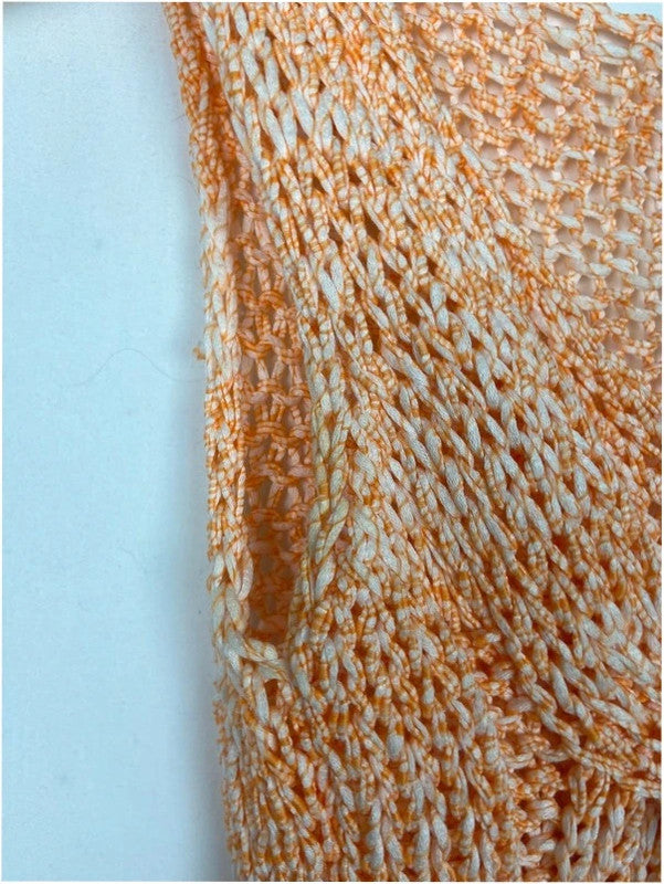 Orange and white loose knit cable vest top, m