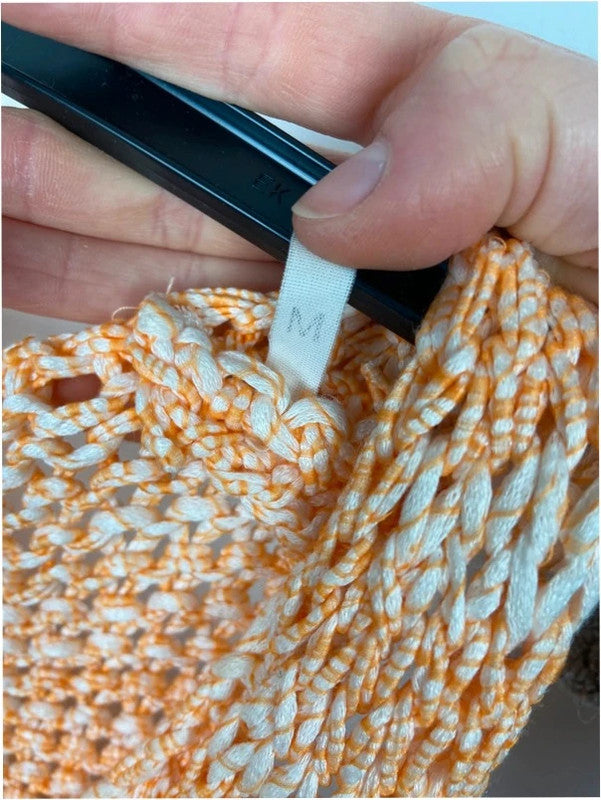 Orange and white loose knit cable vest top, m