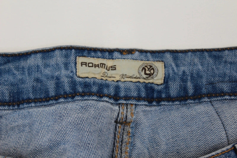 Adamus Italy Distressed Patchwork Denim Jeans Men’s Blue Paint Splatter Wide