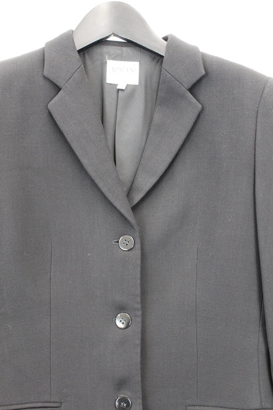 Armani Collezioni Black Single-Breasted Virgin Wool Tailored Suit Jacket Blazer
