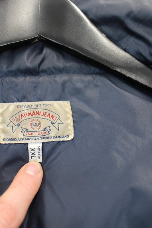 Armani Jeans Vintage 90s Navy Blue Down Filled Puffer Jacket Men’s XXL
