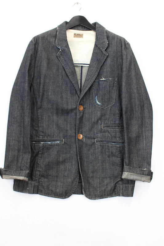 ack &amp; Jones Vintage Denim Indigo Blue Raw Denim Blazer Jacket Men’s Workwear