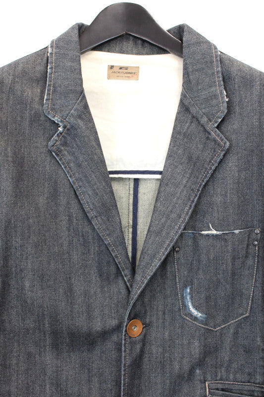 ack &amp; Jones Vintage Denim Indigo Blue Raw Denim Blazer Jacket Men’s Workwear
