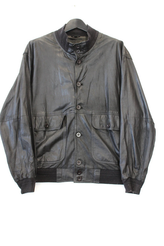Olly Formals Vintage 90s Black Soft Leather Bomber Aviator Jacket Men’s Large