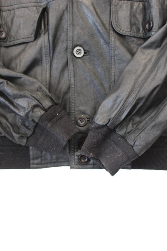 Olly Formals Vintage 90s Black Soft Leather Bomber Aviator Jacket Men’s Large