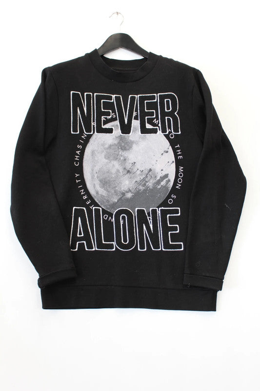 Blood Brother "Never Alone" Moon Graphic Black Sweatshirt Men’s Large