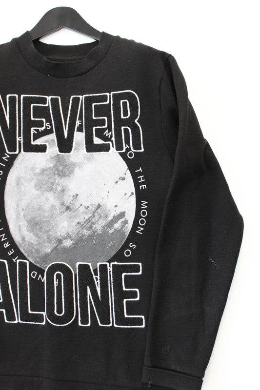 Blood Brother "Never Alone" Moon Graphic Black Sweatshirt Men’s Large