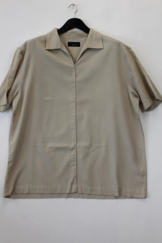 Nicole Farhi Sand Beige Fluid Boxy Short Sleeve Revere Collar Shirt XL