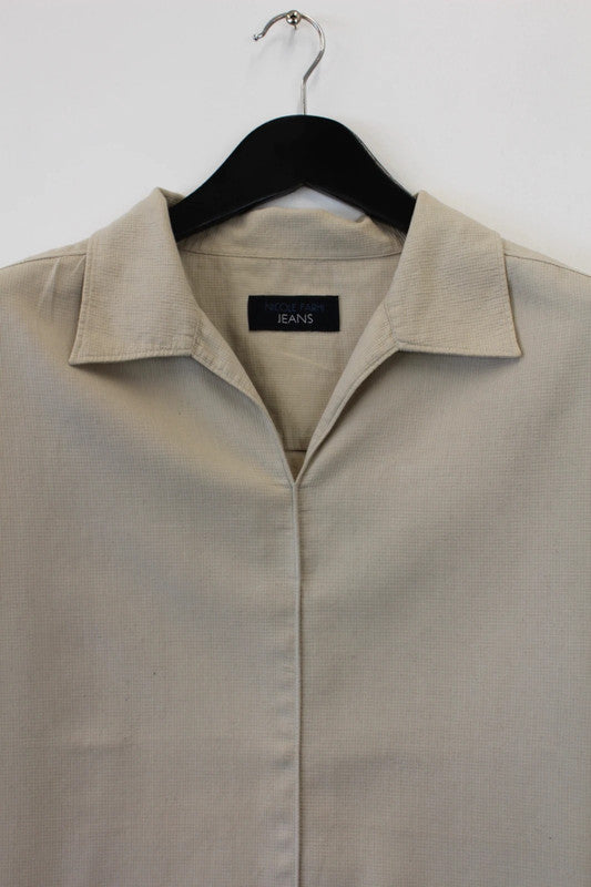 Nicole Farhi Sand Beige Fluid Boxy Short Sleeve Revere Collar Shirt XL