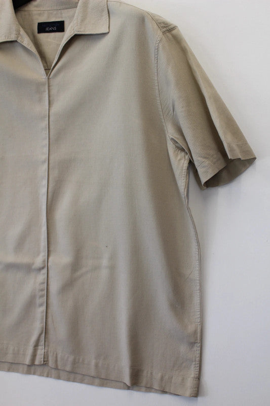 Nicole Farhi Sand Beige Fluid Boxy Short Sleeve Revere Collar Shirt XL