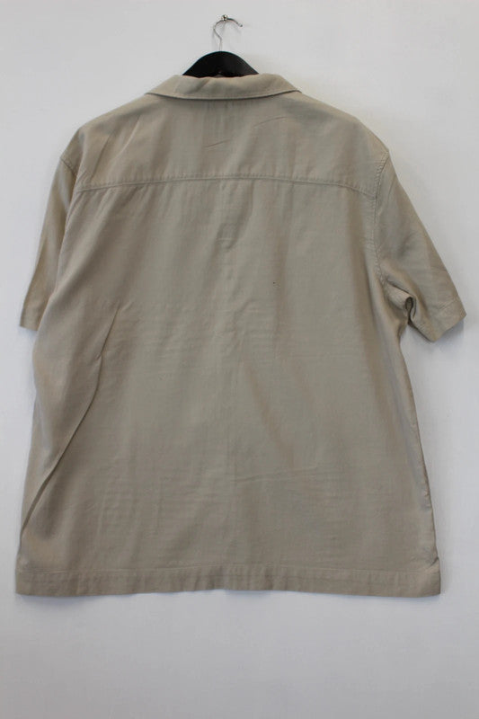 Nicole Farhi Sand Beige Fluid Boxy Short Sleeve Revere Collar Shirt XL