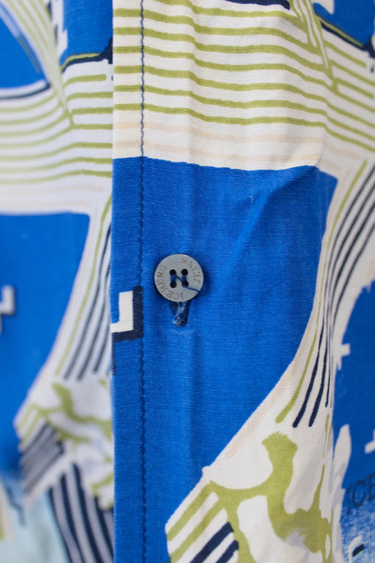 Vintage Iceberg Jeans Blue Multi Graphic Geometric Pattern Short Sleeve Shirt