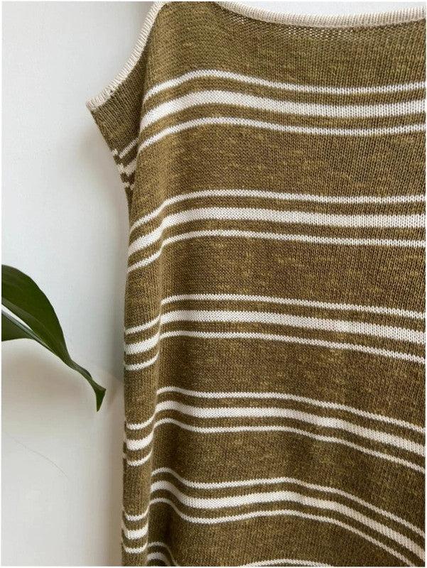 Khaki and white stripe knit vest top, medium