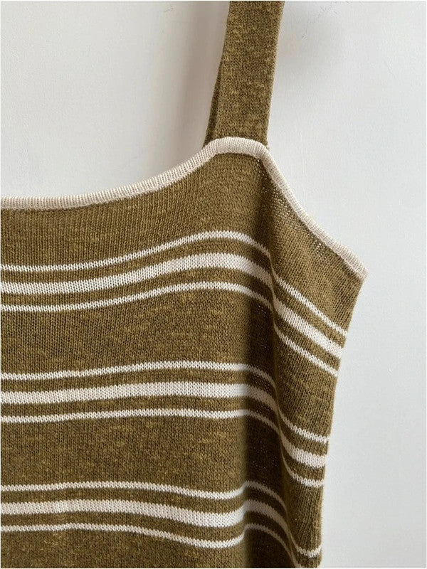 Khaki and white stripe knit vest top, medium