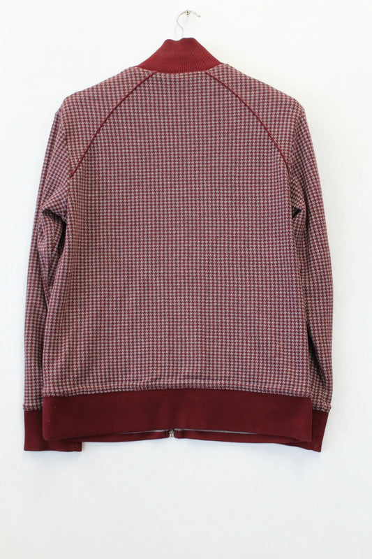 Burberry Black Label Reversible Houndstooth Varsity Jacket Burgundy Medium