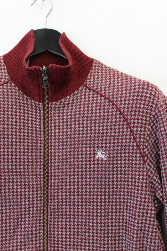 Burberry Black Label Reversible Houndstooth Varsity Jacket Burgundy Medium