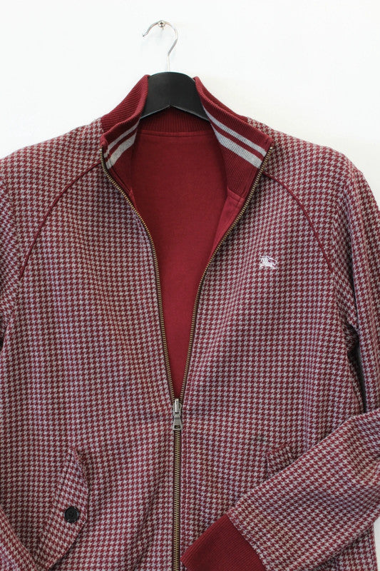 Burberry Black Label Reversible Houndstooth Varsity Jacket Burgundy Medium
