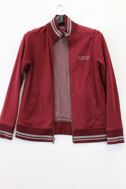 Burberry Black Label Reversible Houndstooth Varsity Jacket Burgundy Medium