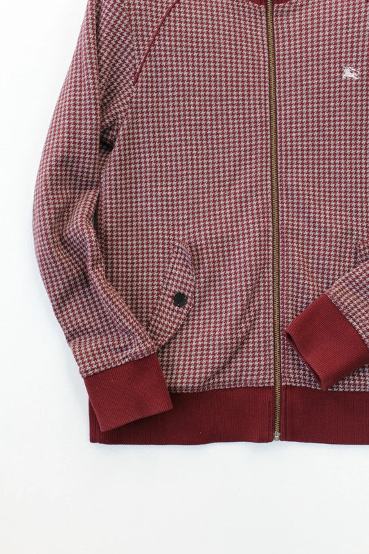 Burberry Black Label Reversible Houndstooth Varsity Jacket Burgundy Medium
