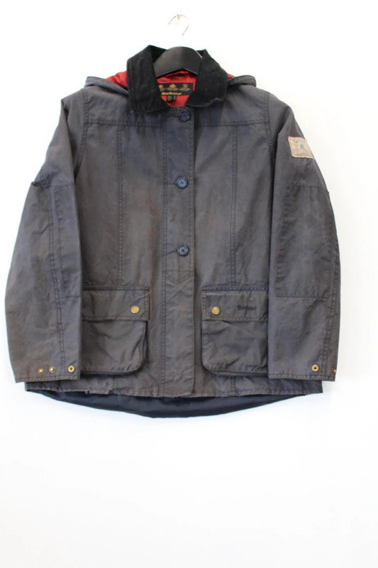 Vintage Barbour Shore Wax Navy Blue Hooded Utility Jacket Women’s UK10