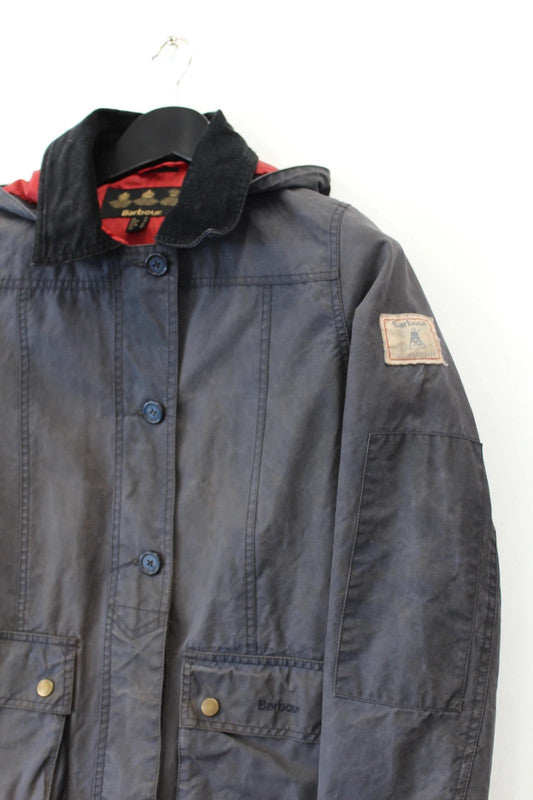 Vintage Barbour Shore Wax Navy Blue Hooded Utility Jacket Women’s UK10