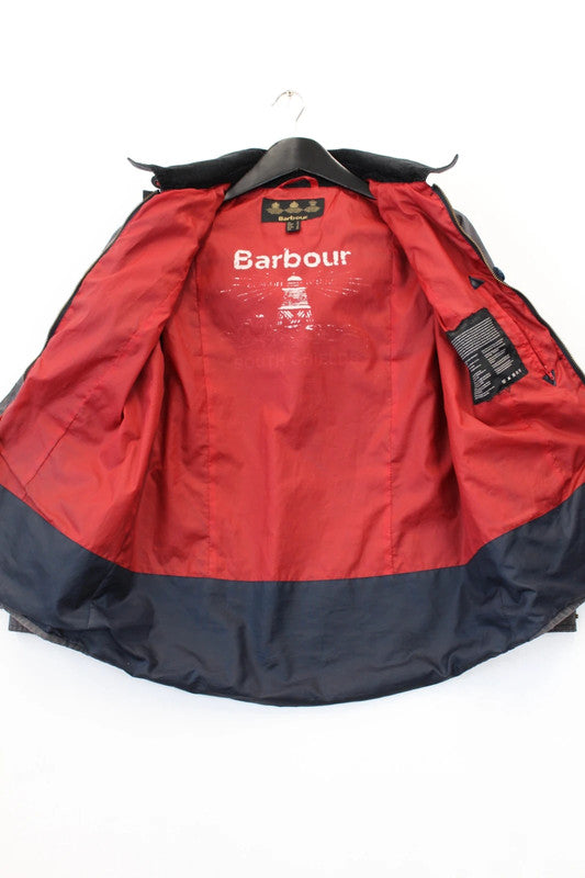 Vintage Barbour Shore Wax Navy Blue Hooded Utility Jacket Women’s UK10