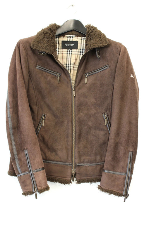 Burberry Black Label Suede Mouton Jacket Brown Nova Check Medium