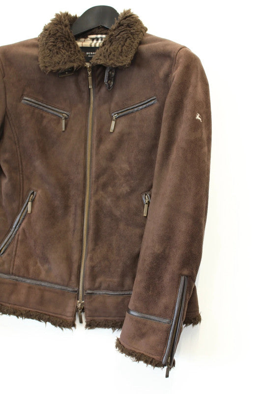 Burberry Black Label Suede Mouton Jacket Brown Nova Check Medium