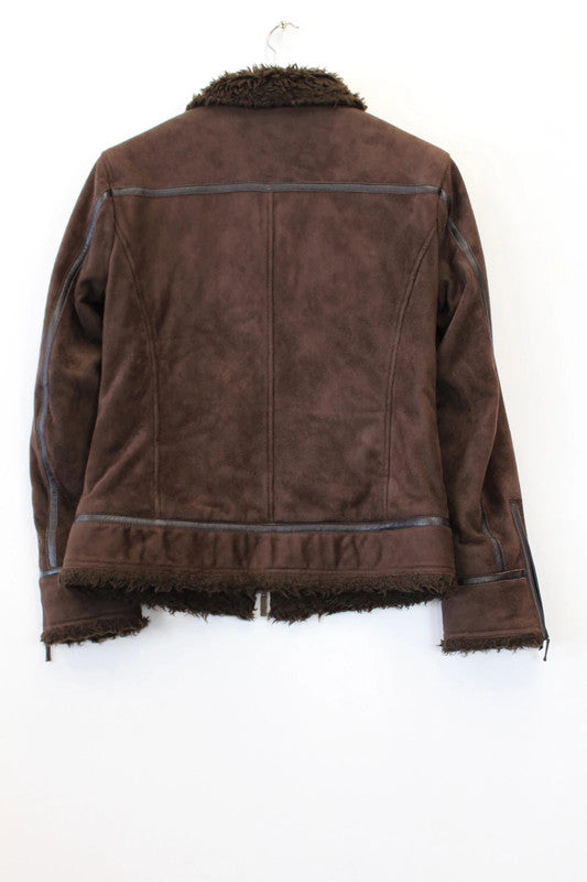 Burberry Black Label Suede Mouton Jacket Brown Nova Check Medium