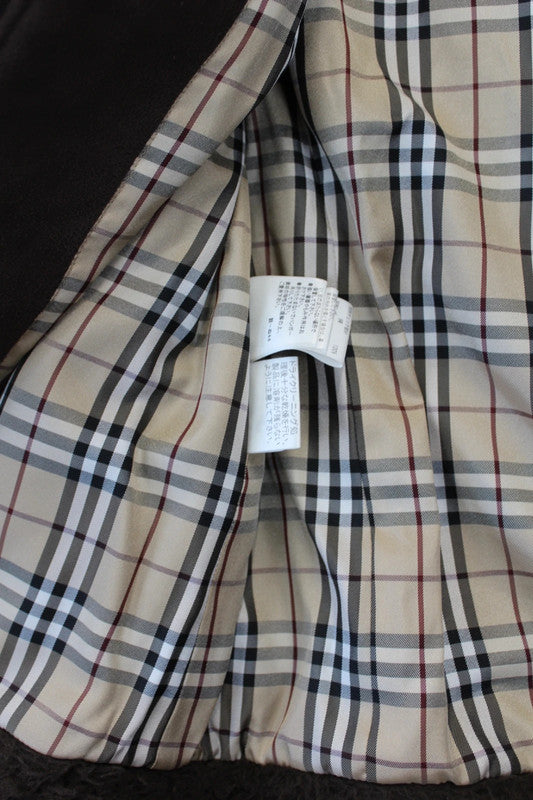 Burberry Black Label Suede Mouton Jacket Brown Nova Check Medium