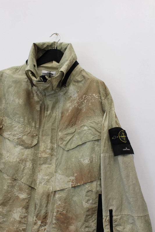 Stone Island Dissolving Grid Camo Econyl® Hooded Jacket Natural Beige XXL
