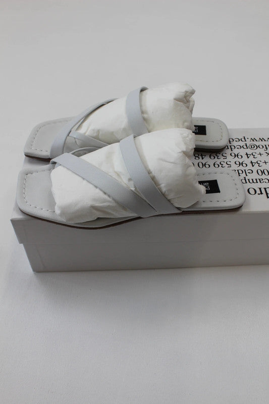 Pedro García White Leather Padded Cross Strap Slide Sandals 3.5UK