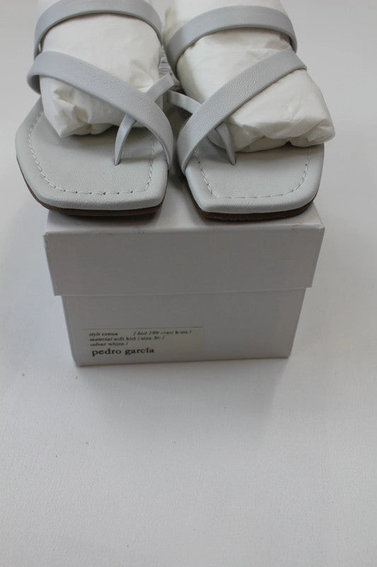 Pedro García White Leather Padded Cross Strap Slide Sandals 3.5UK