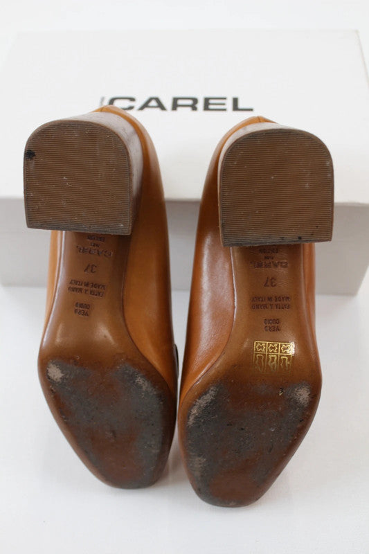 Carel Leather Heeled Loafers / Two-Tone Brown & Cream Block Heel Pumps EU37
