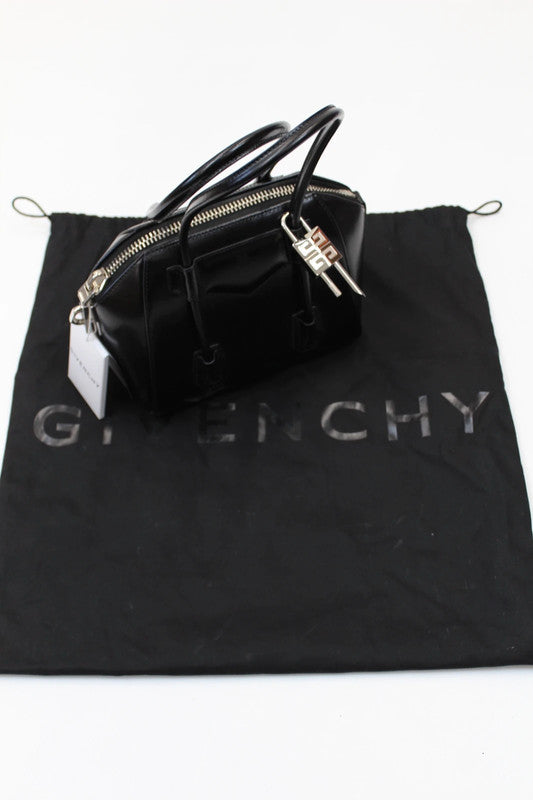 Givenchy Antigona Lock Mini Black Box Leather Handbag Padlock