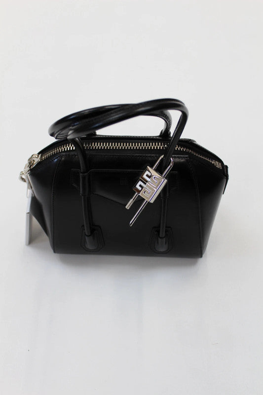 Givenchy Antigona Lock Mini Black Box Leather Handbag Padlock