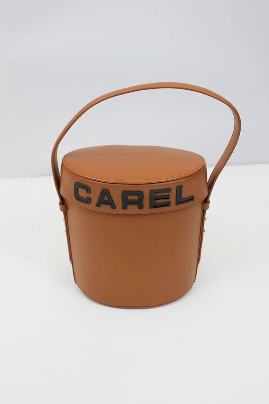 Carel Paris Bibi Brown Smooth Leather Bucket Bag Hat Box Style Neo-Bourgeois