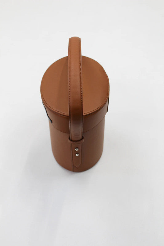 Carel Paris Bibi Brown Smooth Leather Bucket Bag Hat Box Style Neo-Bourgeois