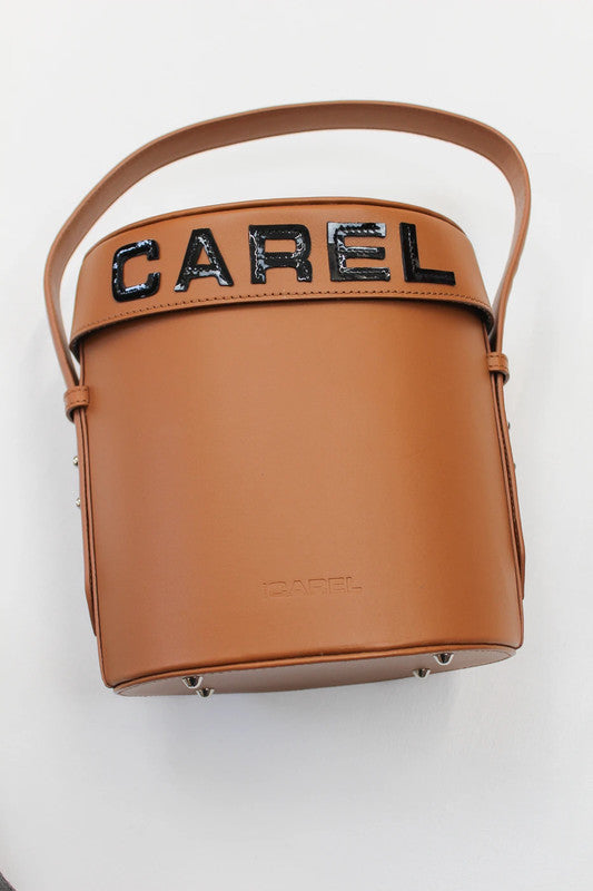 Carel Paris Bibi Brown Smooth Leather Bucket Bag Hat Box Style Neo-Bourgeois