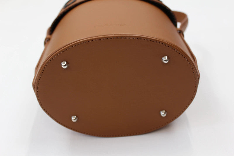 Carel Paris Bibi Brown Smooth Leather Bucket Bag Hat Box Style Neo-Bourgeois