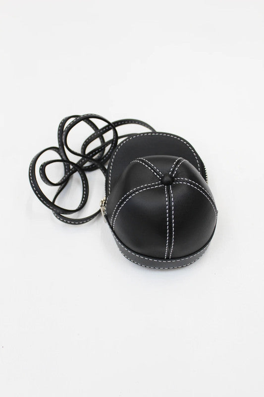 JW Anderson Black Leather Nano Cap Bag Contrast White Stitching Crossbody Mini
