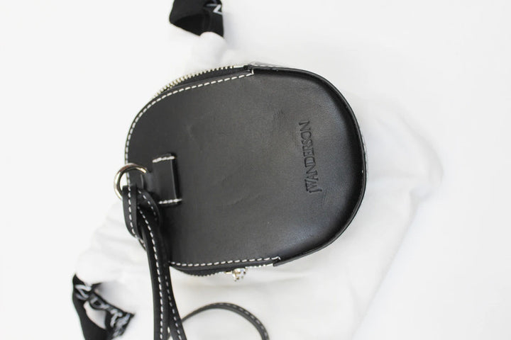 JW Anderson Black Leather Nano Cap Bag Contrast White Stitching Crossbody Mini