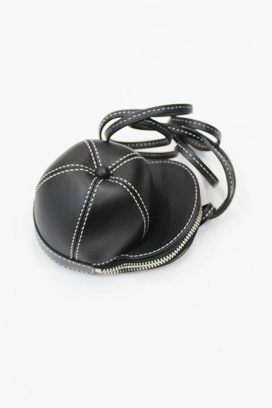JW Anderson Black Leather Nano Cap Bag Contrast White Stitching Crossbody Mini