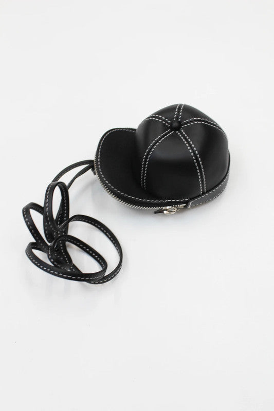 JW Anderson Black Leather Nano Cap Bag Contrast White Stitching Crossbody Mini
