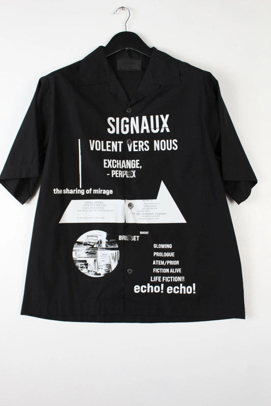 Rare Prada Signaux Black Graphic Print Bowling Shirt Short Sleeve Large