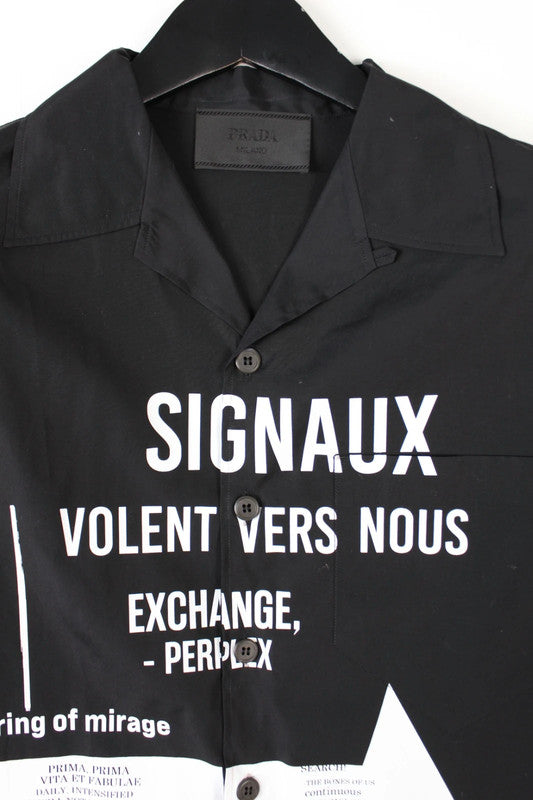 Rare Prada Signaux Black Graphic Print Bowling Shirt Short Sleeve Large