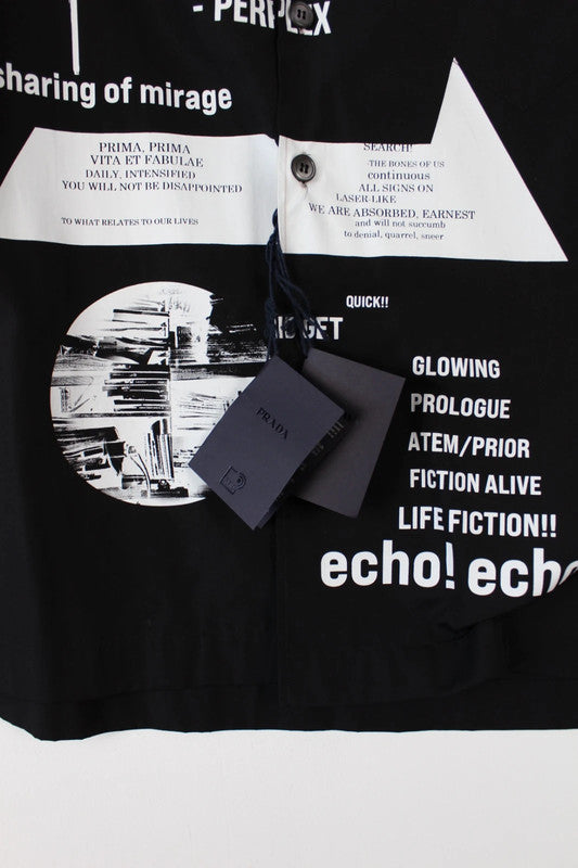 Rare Prada Signaux Black Graphic Print Bowling Shirt Short Sleeve Large