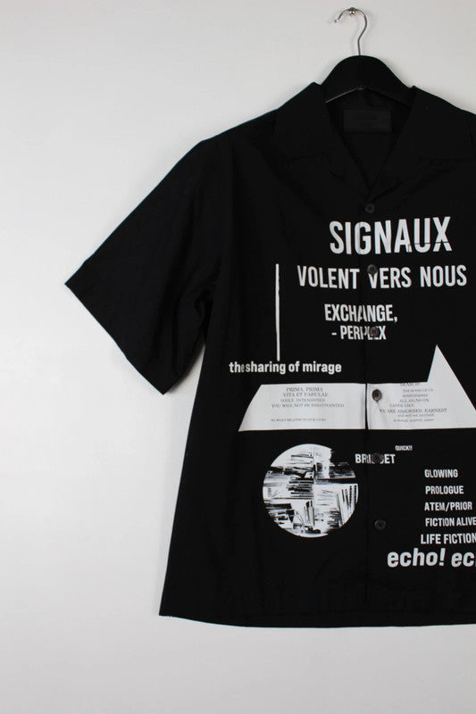 Rare Prada Signaux Black Graphic Print Bowling Shirt Short Sleeve Large
