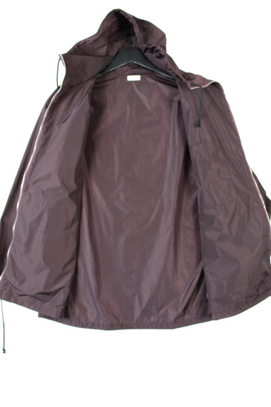 Dries Van Noten Burgundy Oversized Zip Up Windbreaker Jacket Rainbow Wave Stripe